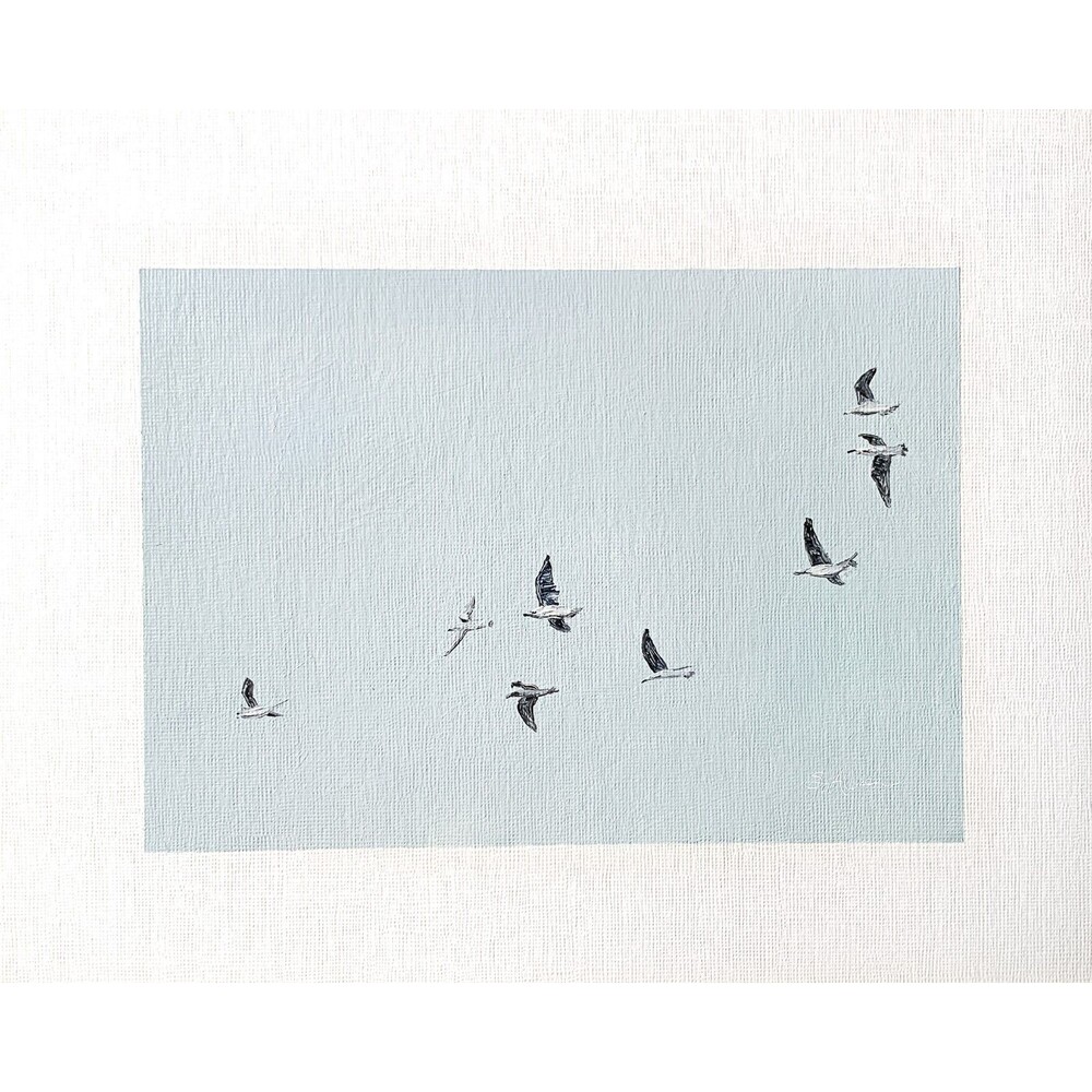 8x10 Original Oil Painting Sea Birds Seagulls Minimalist Coastal Sky Art Signed